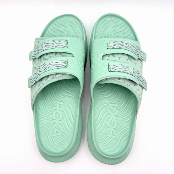 NEW Hoka One One Ora Luxe Recovery Slide Sandals Men\'s 13 Comfort Mist Green
